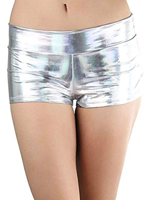 ToBeInStyle Women's Liquid Shiny Metallic Mini Booty Cheeky Shorts