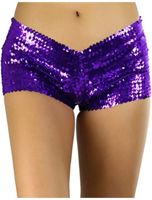 ToBeInStyle Women's Liquid Shiny Metallic Mini Booty Cheeky Shorts