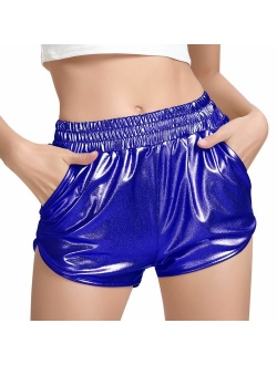 PESION Women's Metallic Shiny Shorts Sparkly Rave Hot Short Pants