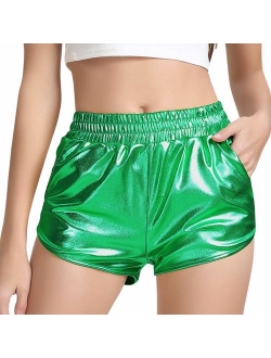 PESION Women's Metallic Shiny Shorts Sparkly Rave Hot Short Pants