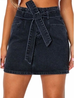 Angelegant Jean Skirt Women's High Waisted Fringed Slim Fit Elastic Bodycon Mini Denim Skirt