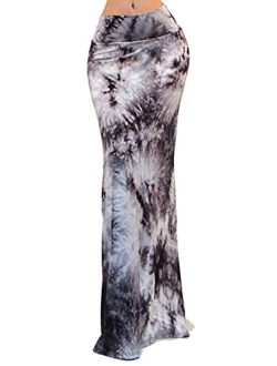 Vivicastle Women's USA Colorful Tie Dye Acid Washed High Waist Foldover Maxi Skirt