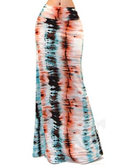 Vivicastle Women's USA Colorful Tie Dye Acid Washed High Waist Foldover Maxi Skirt