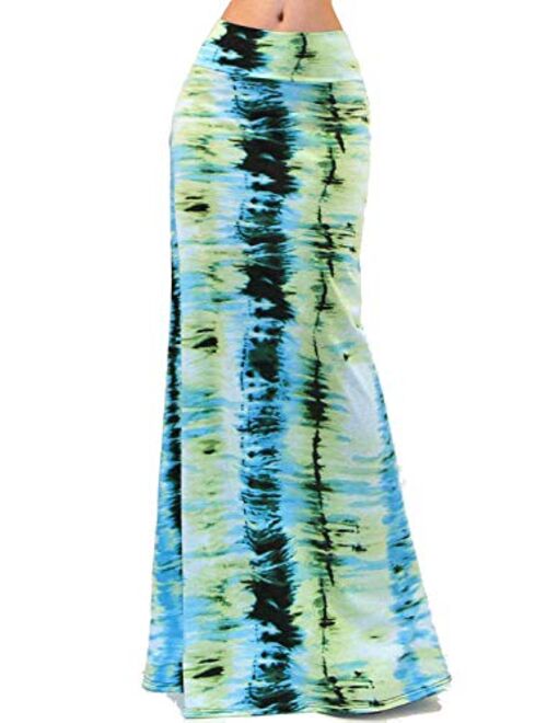 Vivicastle Women's USA Colorful Tie Dye Acid Washed High Waist Foldover Maxi Skirt