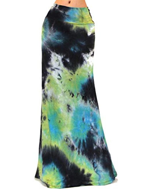 Vivicastle Women's USA Colorful Tie Dye Acid Washed High Waist Foldover Maxi Skirt