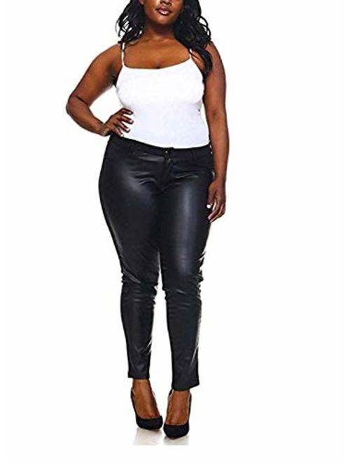 1826 Faux Leather Black Stretch Women's Plus Size Skinny Ponte/PU Pants/Shorts Clubwear