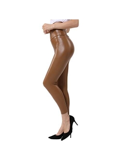 Ginasy Faux Leather High Waist Tummy Control Leggings Pants Stretchy Tights for Women