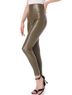 Ginasy Faux Leather High Waist Tummy Control Leggings Pants Stretchy Tights for Women