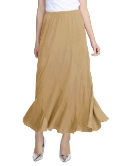 Women's Vintage Elastic Waist A-Line Long Midi Skirt