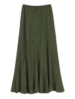 Women's Vintage Elastic Waist A-Line Long Midi Skirt