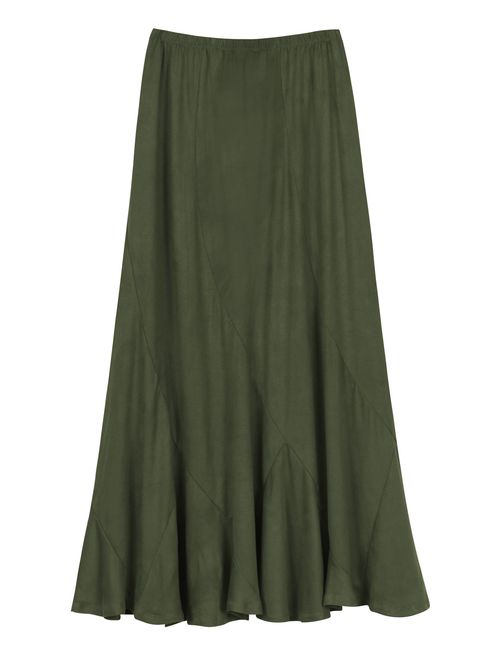 Urban CoCo Women's Vintage Elastic Waist A-Line Long Midi Skirt