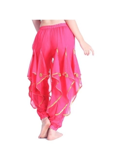 MUNAFIE Belly Dance Harem Pants Tribal Arabic Halloween Pants with Gold Trim US0-14