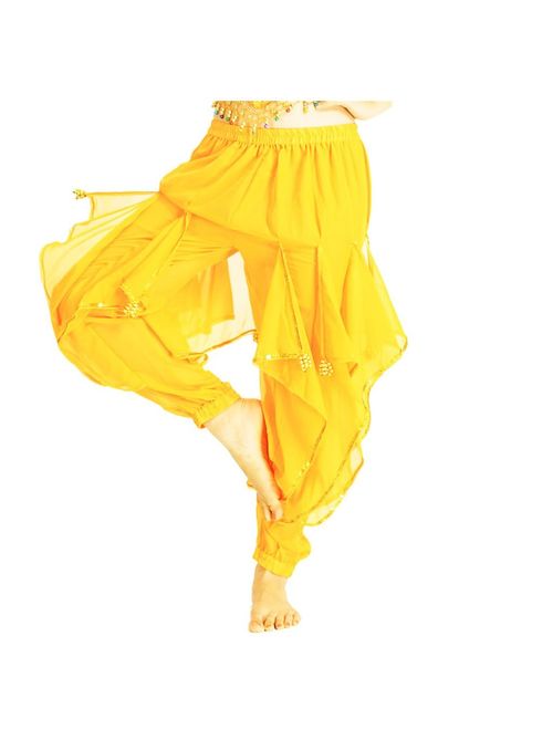 MUNAFIE Belly Dance Harem Pants Tribal Arabic Halloween Pants with Gold Trim US0-14