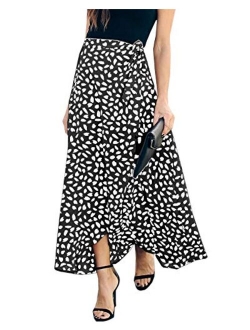 Imysty Womens Leopard Print Long Skirts Drawstring High Waisted Bohemian Maxi Skirt