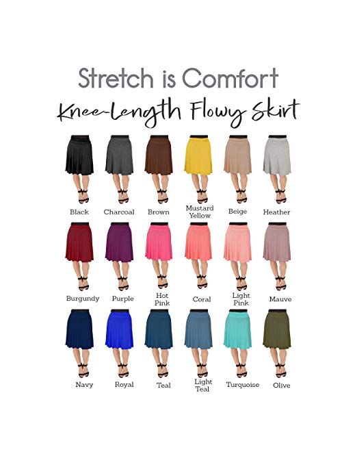 Stretch is Comfort Girl's, Women's and Plus Size Knee Length Flowy Skirt