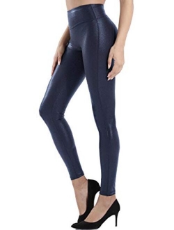 Retro Gong Womens Faux Leather High Waist Tummy Control Leggings Stretch Pleather Pants