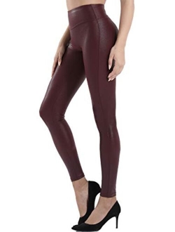 Retro Gong Womens Faux Leather High Waist Tummy Control Leggings Stretch Pleather Pants