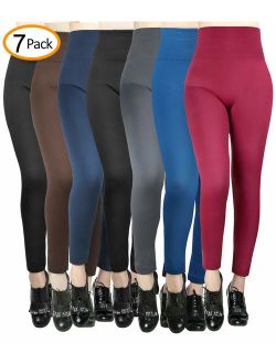 Moon Wood 7 Pack Women's Fleece Lined Leggings High Waist Soft Stretchy Winter Warm Leggings