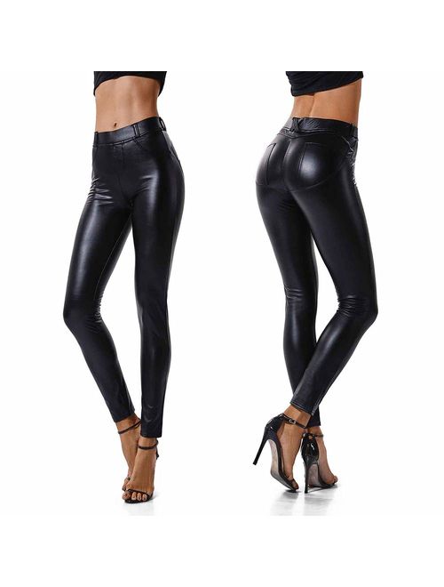 Pantalones Black Pu Leather Pants Women High Waist Skinny Push Up Leggings  Elastic Trousers Warm Fleece Body Sculpting Leggings - Leggings - AliExpress