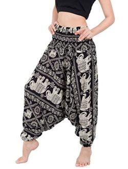 Banjamath Women's Peacock Print Aladdin Harem Hippie Pants Jumpsuit