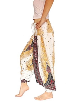 Banjamath Women's Peacock Print Aladdin Harem Hippie Pants Jumpsuit