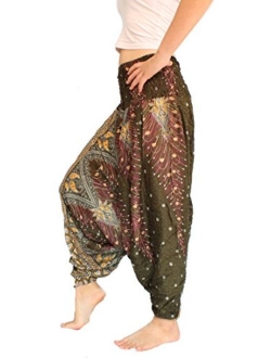 Banjamath Women's Peacock Print Aladdin Harem Hippie Pants Jumpsuit