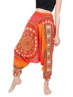 Banjamath Women's Peacock Print Aladdin Harem Hippie Pants Jumpsuit