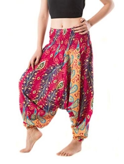 Banjamath Women's Peacock Print Aladdin Harem Hippie Pants Jumpsuit