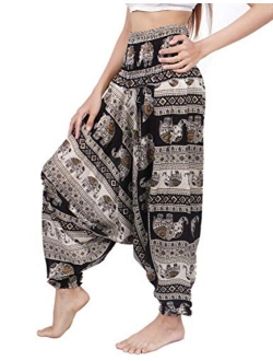 Banjamath Women's Peacock Print Aladdin Harem Hippie Pants Jumpsuit