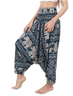 Banjamath Women's Peacock Print Aladdin Harem Hippie Pants Jumpsuit