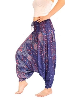 Banjamath Women's Peacock Print Aladdin Harem Hippie Pants Jumpsuit