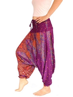 Banjamath Women's Peacock Print Aladdin Harem Hippie Pants Jumpsuit