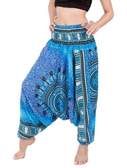Banjamath Women's Peacock Print Aladdin Harem Hippie Pants Jumpsuit