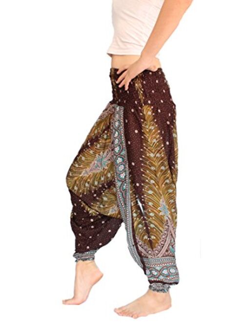 Banjamath Women's Peacock Print Aladdin Harem Hippie Pants Jumpsuit