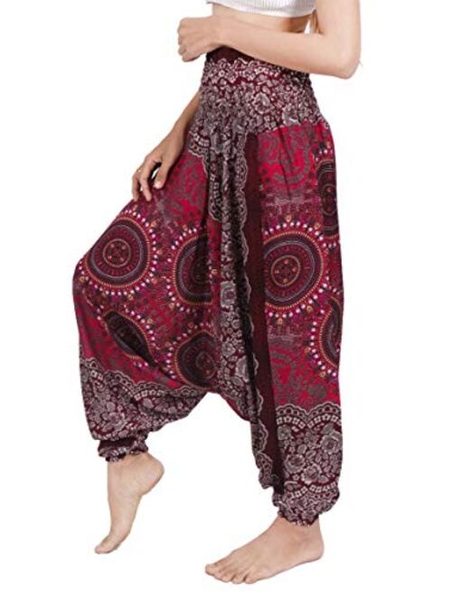 Banjamath Women's Peacock Print Aladdin Harem Hippie Pants Jumpsuit