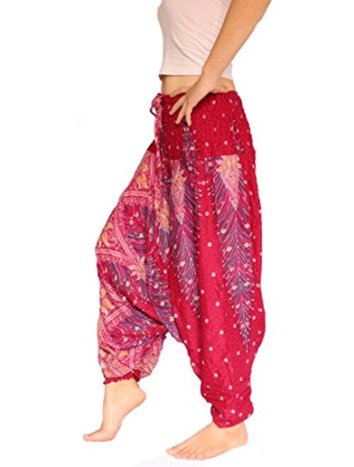 Banjamath Women's Peacock Print Aladdin Harem Hippie Pants Jumpsuit