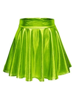 Women's Shiny Flared Pleated Mini Skater Skirt