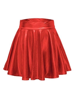 Women's Shiny Flared Pleated Mini Skater Skirt