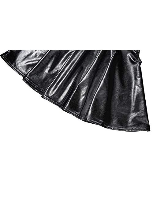 Urban CoCo Women's Shiny Flared Pleated Mini Skater Skirt