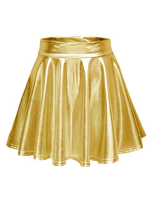 Urban CoCo Women's Shiny Flared Pleated Mini Skater Skirt