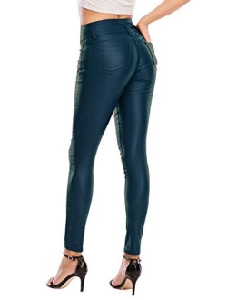 Ecupper Womens Black Faux Leather sexy Pants High Waisted Skinny Coated Leggings Petite26/Regular29/Tall32 Inseam