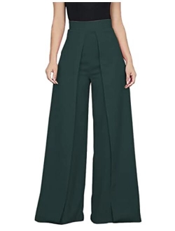 Lrady Women's Ruffle Pants Plain Split Tie-Waist Maxi Long Palazzo Overlay Pant Skirts