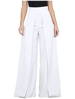 Lrady Women's Ruffle Pants Plain Split Tie-Waist Maxi Long Palazzo Overlay Pant Skirts