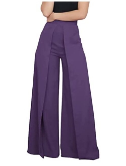 Lrady Women's Ruffle Pants Plain Split Tie-Waist Maxi Long Palazzo Overlay Pant Skirts