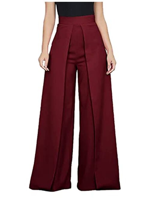 Lrady Women's Ruffle Pants Plain Split Tie-Waist Maxi Long Palazzo Overlay Pant Skirts