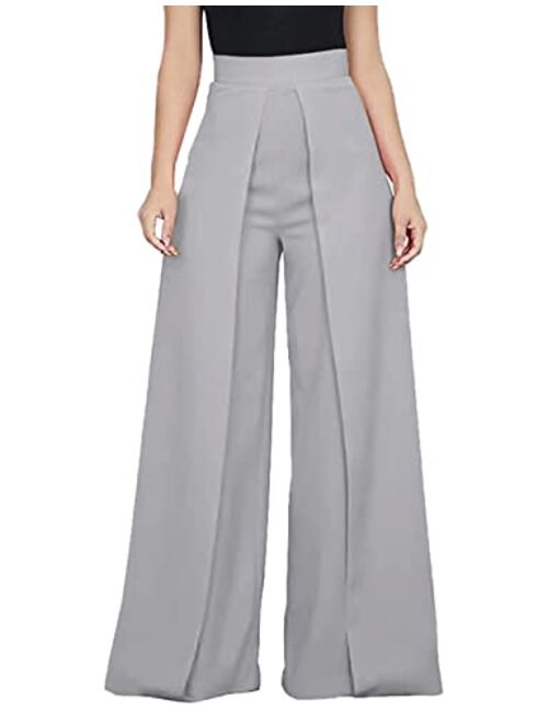 Lrady Women's Ruffle Pants Plain Split Tie-Waist Maxi Long Palazzo Overlay Pant Skirts