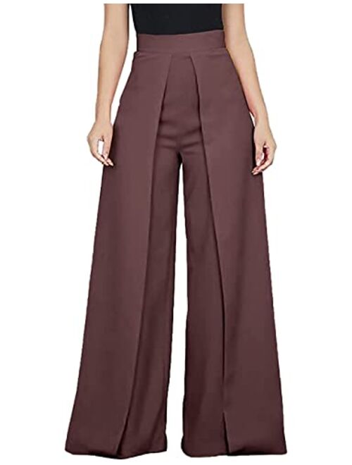 Lrady Women's Ruffle Pants Plain Split Tie-Waist Maxi Long Palazzo Overlay Pant Skirts