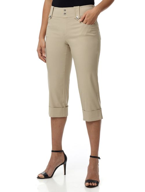 Rekucci Women's Ease into Comfort Modern Classic Cuffed Capri