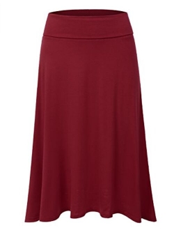 DRESSIS Women's Basic Elastic Waist Band Flared Midi Skirt