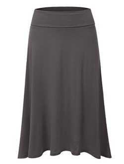 DRESSIS Women's Basic Elastic Waist Band Flared Midi Skirt